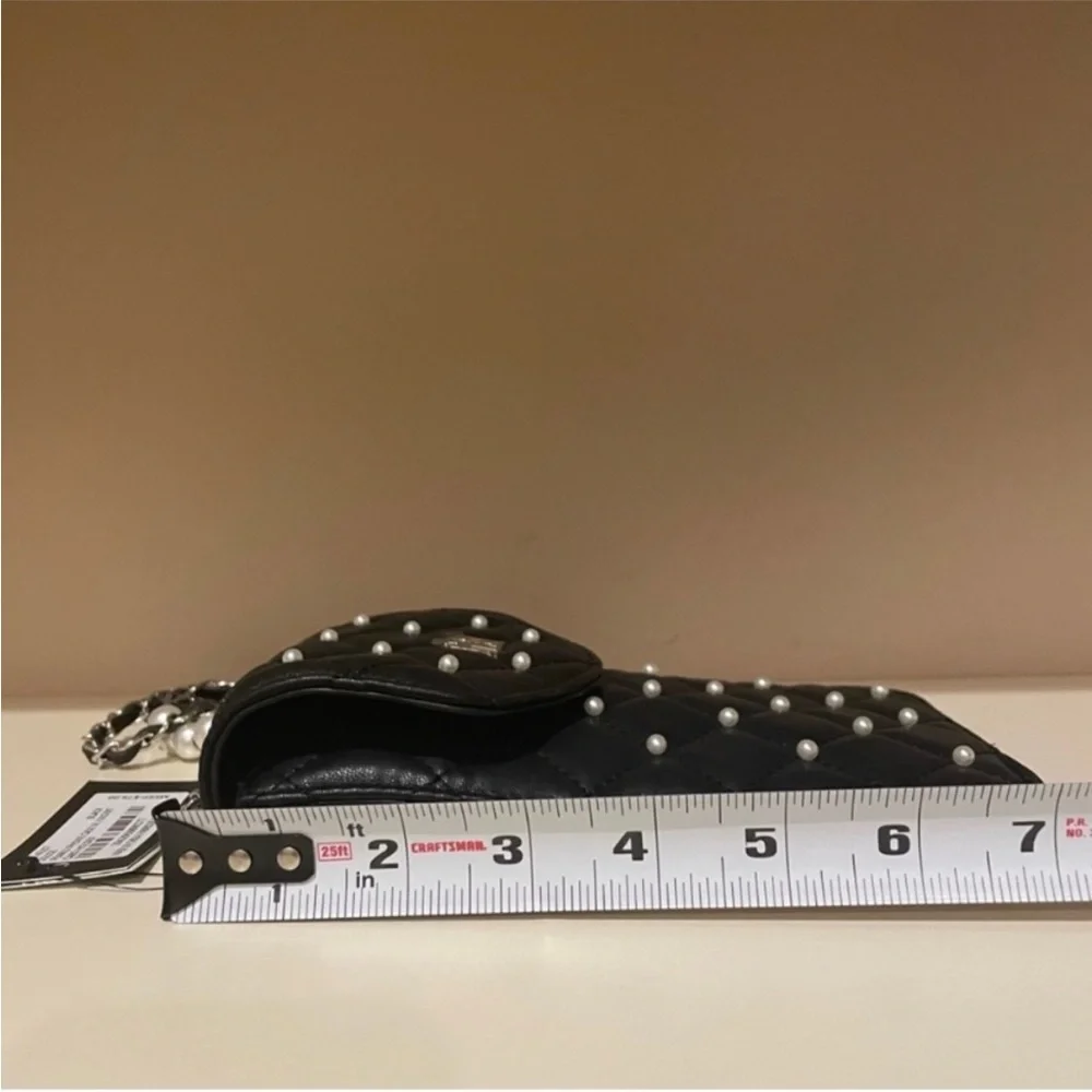 Quilted Pearl-Trim Black Crossbody Phone Bag - Unbranded - Picture 13 of 16